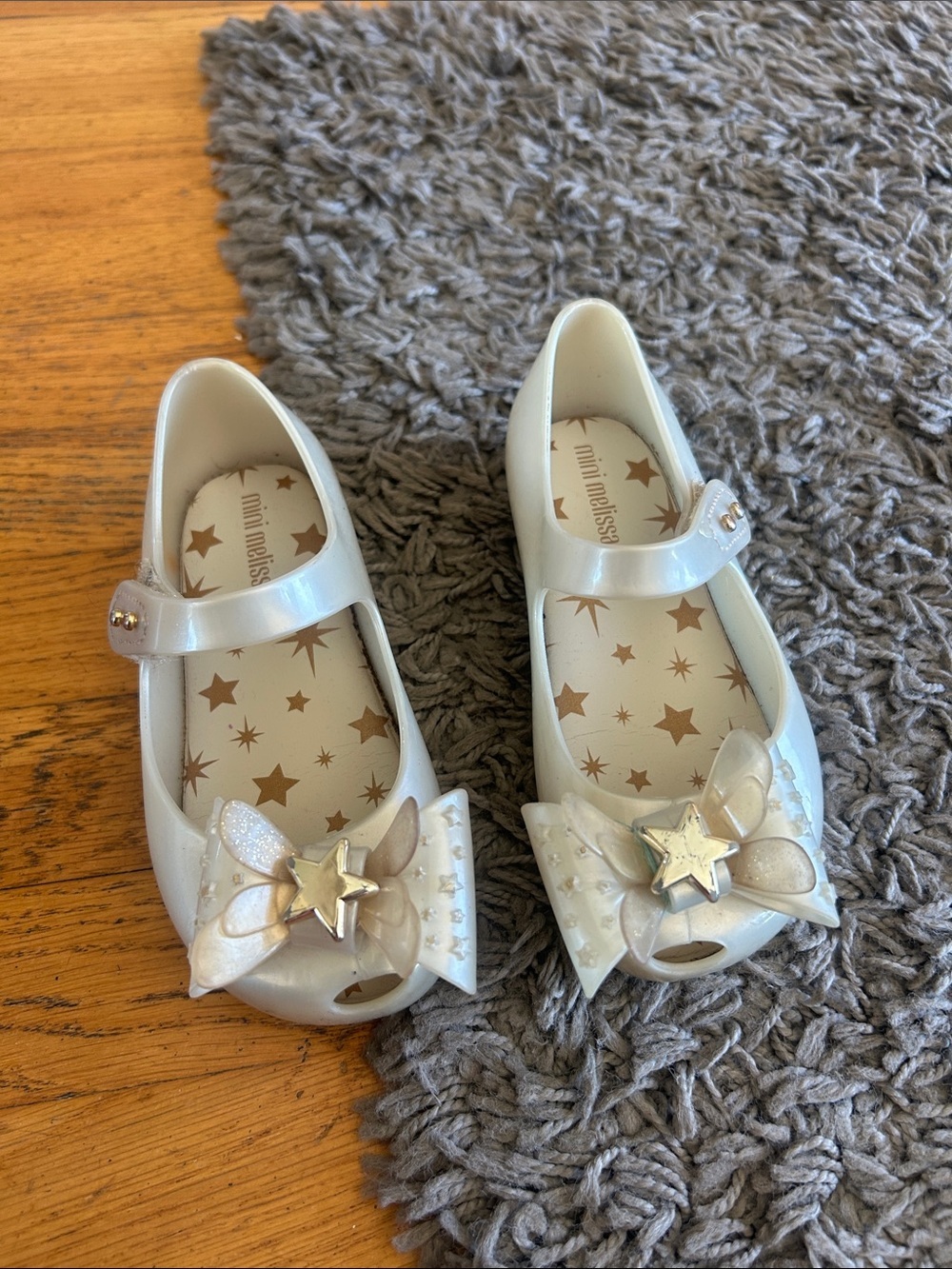 Mini Melissa Ultragirl Star II Metallic Jelly Ballet Flats Double-bow Star Sz 9